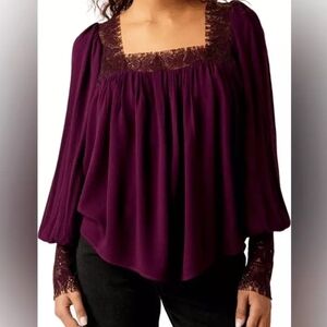 Free people size XS Women's Lace Trim Purple Top NWT!